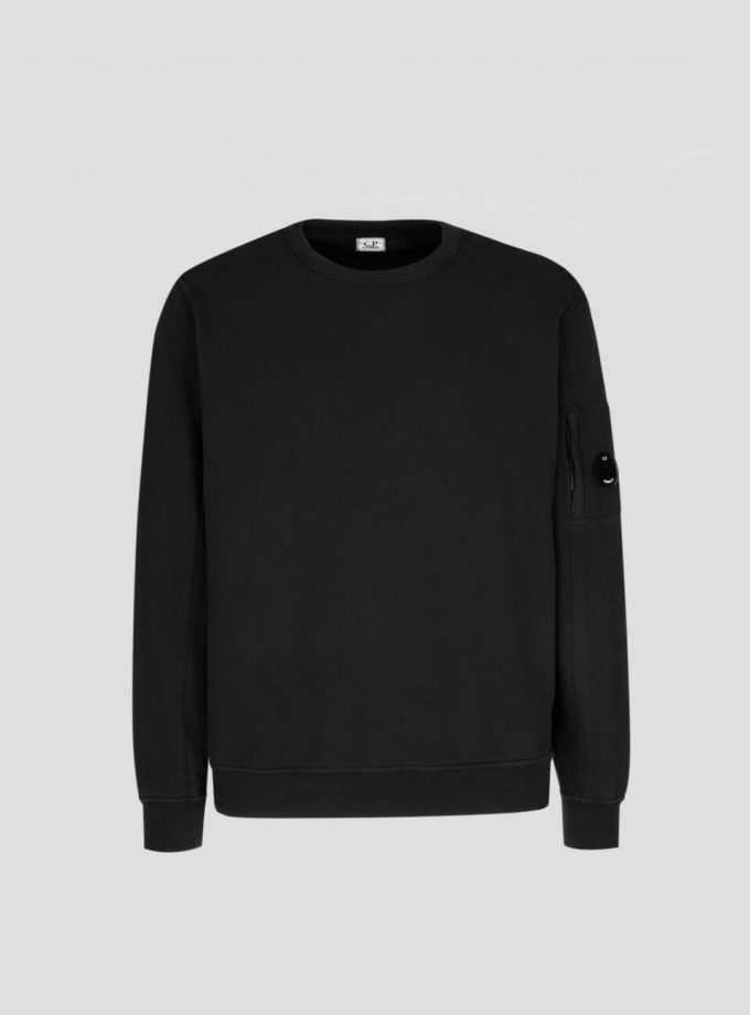 cp company sweatshirts-crew neck diagonal raised fleece 999 black