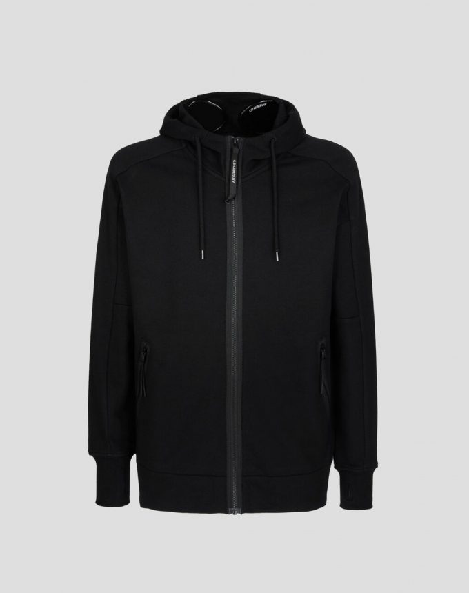 sweatshirts-hooded open diagonal raised fleece 999 black cp company